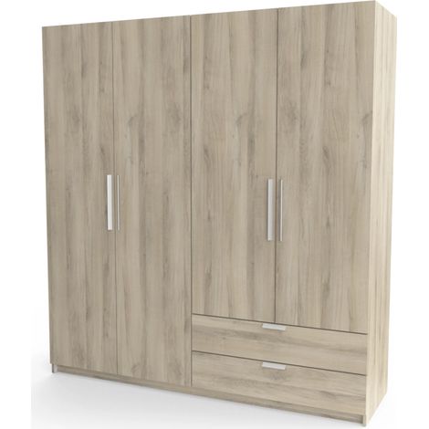 armadio 4 ante battenti con 2 cassetti effetto quercia 178x51,4x191,5 cm