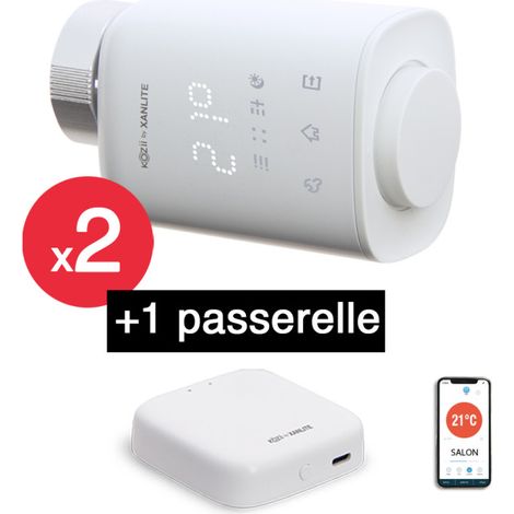 KOZii - Lot x2 Thermostats connectés pour radiateurs hydrauliques + passerelle connectée - WK2KZPAHEAU