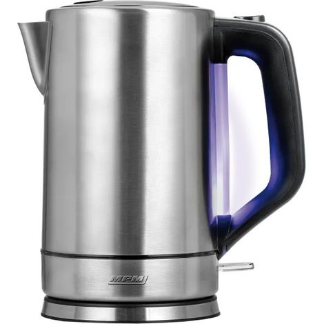 MPM MCZ-121M Wasserkocher de Wasser de 1,7 L, Gehäuse de Edelstahl, 2200 W, automatisches Öffnen de des Deckels, Anzeige de Wasserstand de blau beleuchtet, austauschbarer Filter, Stahl (1/5)