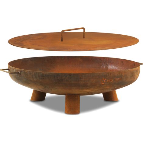 BBQ-Toro Braciere Ø 70 cm con coperchio  Aspetto ruggine  Focolare esterno, 3 gambe e 2 maniglie