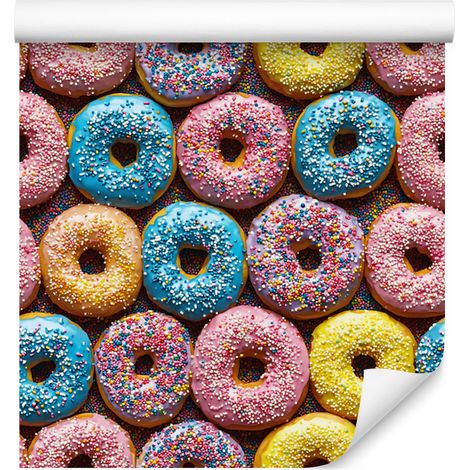 Bunte Donut-Tapete in Rot und Türkis für Wohn- und Schlafzimmer, 50 x 1000 cm (1/4)