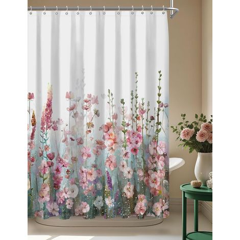Tenda Doccia Impermeabile Floreale in Poliestere Rosa 180x180 cm (1/5)