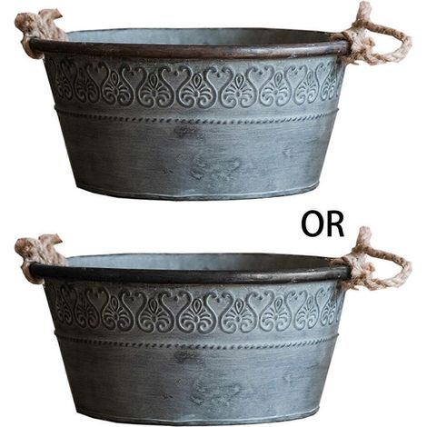 Runder Metallbehälter zur Aufbewahrung und Dekoration, charmanter Landhausstil, rundes Tablett M, ideal zum Aufräumen und Verschönern Ihres Interieurs.