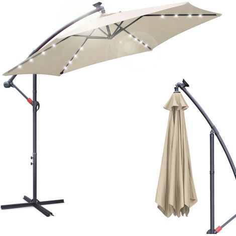 SWANEW Ombrellone con LED, ombrellone a sbalzo Ø 300 cm, protezione solare, protezione UV fino a UPF 30+, facile da aprire e chiudere, per giardino, beige (1/5)