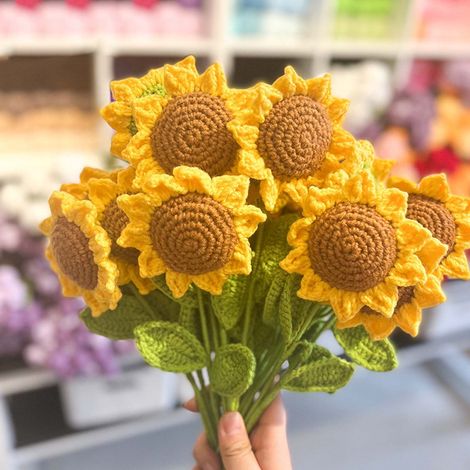 Bouquet De Tournesols Artificiels - Fleurs En Laine Réalistes Pour Décoration Intérieure Mariage Fêtes Saisonnières - 1 Pièce (1/5)