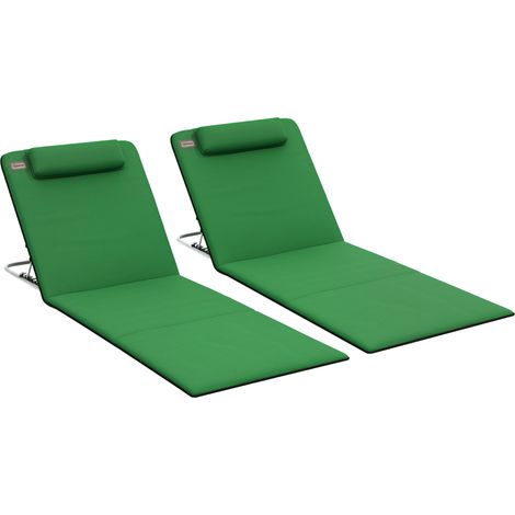 Set of Two Metal Frame Beach Chairs, with Reclining Backs - Green