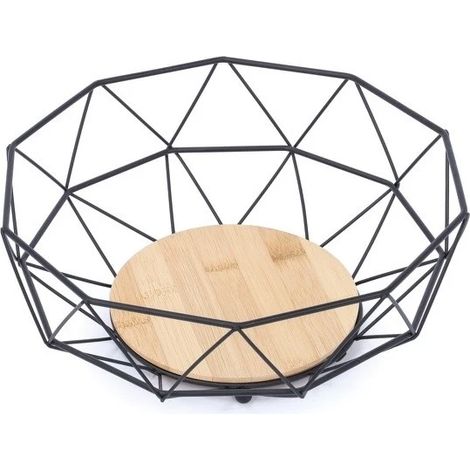 MSV Corbeille à fruits Design industriel Bois & Acier ELIE Noir mat (1/2)