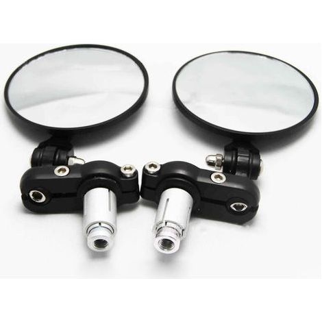 Schwarze runde Motorrad-Seitenspiegel 7/8" 20 mm Lenkerendenspiegel für Cruiser, Roller und Chopper (1/4)