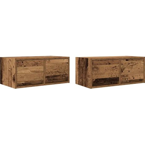 Lot de 2 meubles TV muraux vintage rangement épuré 60 x 31 x 25,5 cm en bois d'ingénierie vieux bois (1/5)