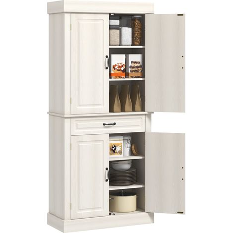 Tall Kitchen Cupboard, Kitchen Pantry Cabinet with Drawer, Shelves, White