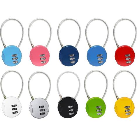 10 Pièces Cadenas Code à 3 Chiffres, Cadenas Valise Avion Petits, Cadenas code 3 chiffres, Antivol pour Bagages, pour Extérieur Voyage, Bagage Camping Casier (Couleur Aléatoire) (1/5)