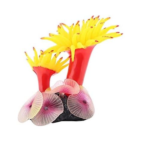 Décoration fantaisie pour aquarium artificielle base de silicone décoration corail béton décoration corail simulation plante aquatique aquarium décoration 789cm jaune 1 pièce (1/2)