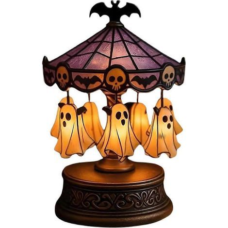 Décoration lumineuse fantôme pour Halloween : carrousel lumineux, lampe carrousel effrayante, fantôme flottant, décoration de table intérieure pour cuisine et salon. (1/5)