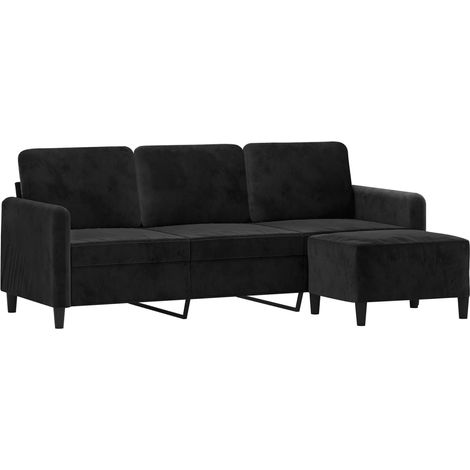 Sofá de 3 plazas con taburete de terciopelo negro 180 cm vidaXL (1/4)
