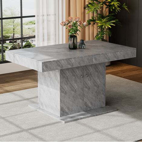 Table extensible de salle à manger 140/180 x 80 x 76 cm avec rangement effet béton DESVIAE (1/5)