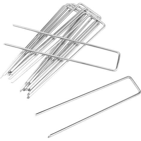 10 Pack of 15cm U-Garden Fixing Nails Galvanized Steel Ground Nails for Weed Fabric, Netting, Artificial Grass, Tent, Membrane, Silver (1/4)