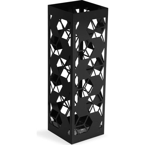 Porta ombrelli nero casa ufficio in metallo con vaschetta contenitore acqua contenitore Moderno h cm 49 quadrato (1/4)