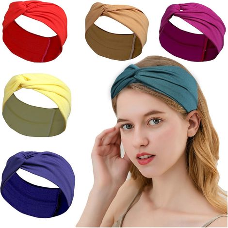 Bandana Cheveux - Bandeau Élastique en Soie de Lait - Pour Yoga Course Sport - Absorbant Transpirant - Lot de 6 Couleurs Unies (1/5)
