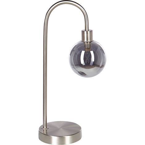 Lámpara de mesa de metal plateado 41 cm pantalla vidrio escritorio Ramis