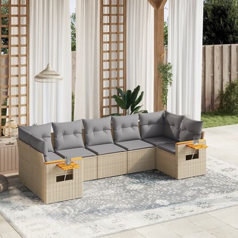 Set sofás de jardín 7 piezas y cojines ratán sintético beige vidaXL (1/5)