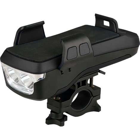 Multifunktionale 4-in-1 LED-Fahrradlampe, USB-aufladbar, mit Handyhalterung, 130 dB Hupe, Powerbank, 3 Beleuchtungsmodi, wasserdichter Fahrrad-Frontscheinwerfer. (1/5)