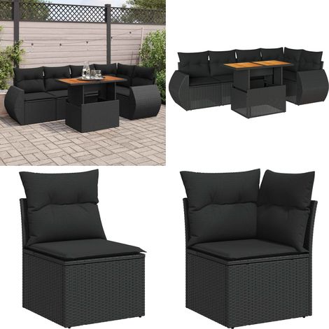 vidaXL Salon de jardin 6 pcs avec coussins noir résine tressée (1/5)