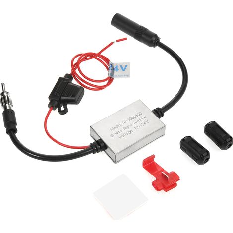 Universeller 12-24V Autoradio-Antennenverstärker mit FM-Antenne für Pkw, Lkw und SUVs + bessere Empfangsqualität + einfache Installation (1/4)