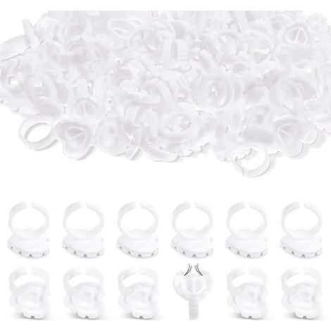 Pack of 300 disposable adhesive eyelash extension rings, eyelash extension accessories, eyelash flower holder, eyelash extension glue holder (white) (1/5)