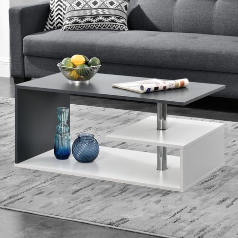 [En.Casa] – Table basse fixe 90 x 50 x 41 cm – Plateau rectangulaire en panneau de particules – Couleur gris foncé/blanc – Étagère inférieure pour rangement