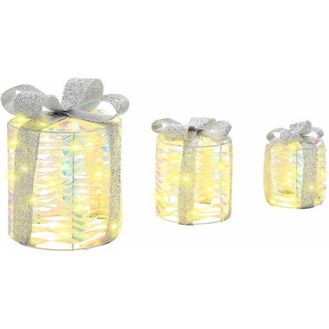 Décoration de boîte cadeau avec 60 LED 3 pcs Blanc chaud PET CFW173359 (1/5)