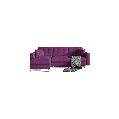 Canapé d'angle convertible réversible velours violet – Dimensions L 248 x P 93 x H 92 cm – Couchage 120 x 210 cm – Pieds en bois naturel – Meubler Design (1/5)