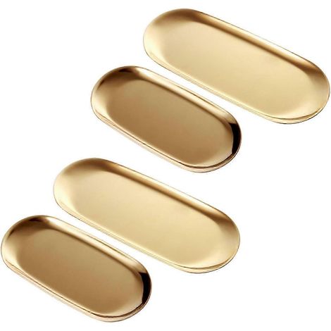 Ensemble de 4 plateaux ovales en acier inoxydable doré pour bijoux, porte-serviettes, plateau à thé et fruits, plateau pour cosmétiques et bijoux (fdq) (1/5)