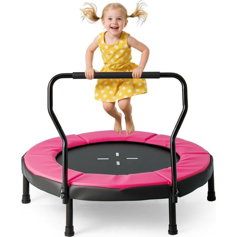 Enfants 3-6 ans Montage facile Trampoline fitness 40 pouces avec ressorts robustes et tapis PP Rose (1/5)
