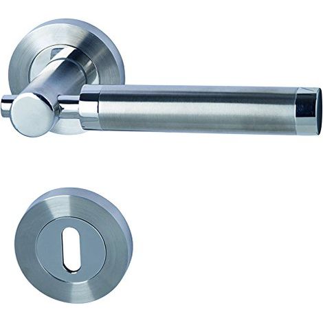 Solid Alpertec 3-R cromo/satinato bicolore in acciaio inox BB per stanza porte pulsante set maniglia porta guarnizioni, 88028600C