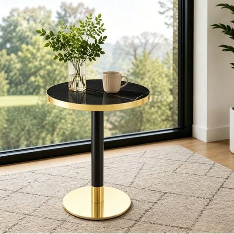 Table d'appoint ronde 60 cm, MDF et métal noir effet marbre HAVRYA (1/5)