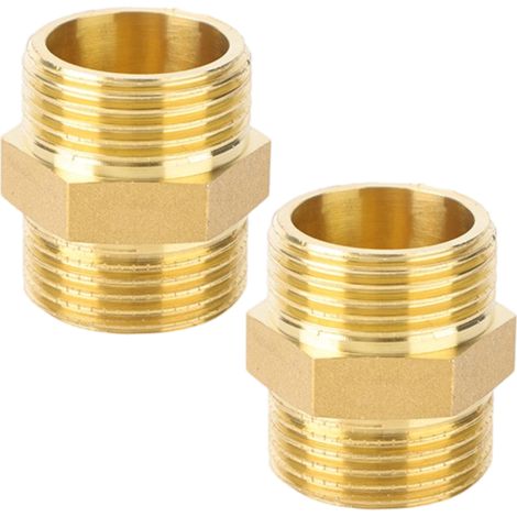 2 Raccords mâles doubles, Laiton G1 pouce, Hexagonal AG/AG, 2 Bouchons filetés, Eau potable et gaz (1/5)