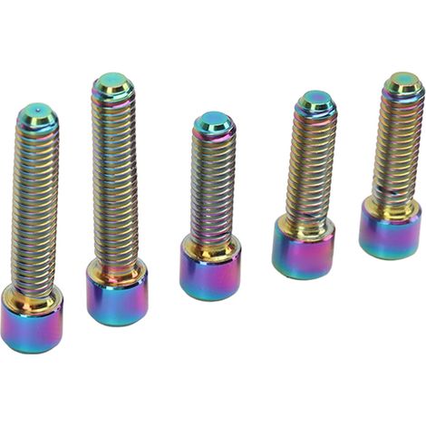 5 vis de dérailleur M4, 3 vis 13,5 mm et 2 vis 20 mm en alliage de titane antirouille. Installation facile. Vis de cage pour VTT. Colorées.