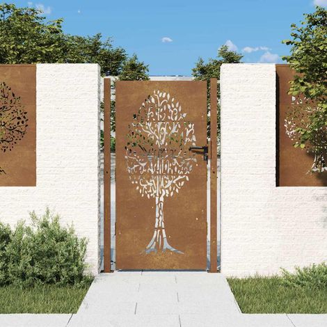 Portail de jardin-Portillon de jardin 100x175 cm en acier Corten avec motif arbre 567840 (1/5)