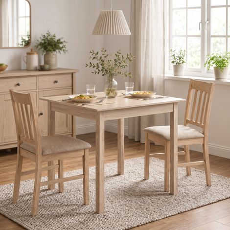 Table de cuisine carrée en bois naturel, design moderne, dimensions 75x75x76 cm, meuble repas compact pour salle à manger (1/5)