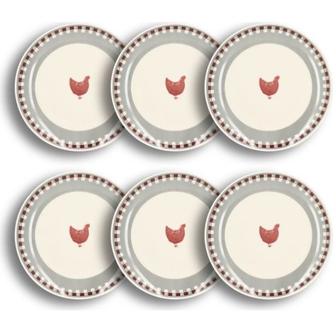 Lot de 6 assiettes plates en grès 26 cm – Décor champêtre – Résistantes au lave-vaisselle et micro-ondes – Pour usage quotidien