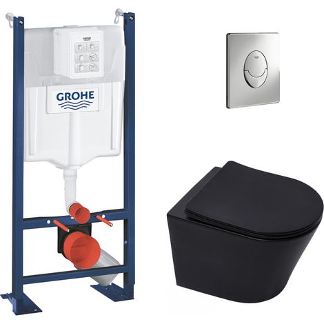 Grohe – Pack WC suspendu Rapid SL – Cuvette sans bride noir mat – Abattant softclose – Plaque chrome – Installation rapide et silencieuse (1/5)