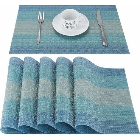 Waschbare, rutschfeste PVC-Tischsets fürs Esszimmer. Rechteckige, hitzebeständige Vinyl-Tischsets, 6er-Set (blau). (1/5)