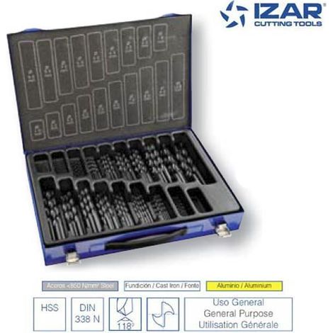 coffret 170 forets HSS DIN338N Izar de 1 à 10 mm par 0.5 mm