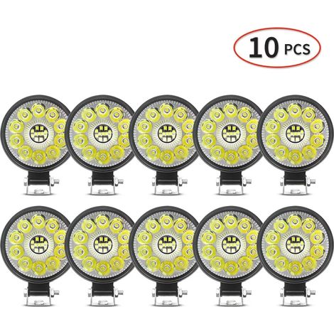 (21 LED, 10 pièces) Phares LED pour tracteur, 7,6 cm (3 pouces), 12 V/24 V, projecteur rond étanche, pour camions, moteurs de chantier, véhicules tout-terrain, SUV, quads, SSV et 4x4. (1/5)