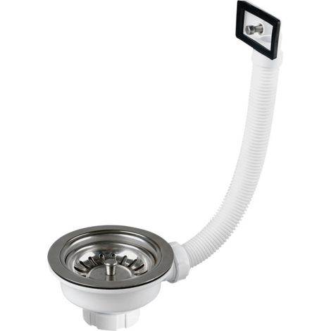 Girpi 115 mm Spültischventil, weiß, mit Spindel und Überlauf Spültisch- und Waschbeckenventil (1/5)