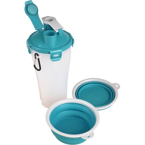Gourde de voyage 2 en 1 TRINKA pour l'eau et la nourriture 2 x 400 ml. pour chien. - Flamingo (1/7)