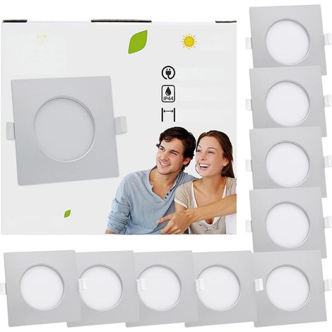 9 focos LED de techo delgados de 26 mm y 6 W, IP44, color plata, 230 V (1/4)