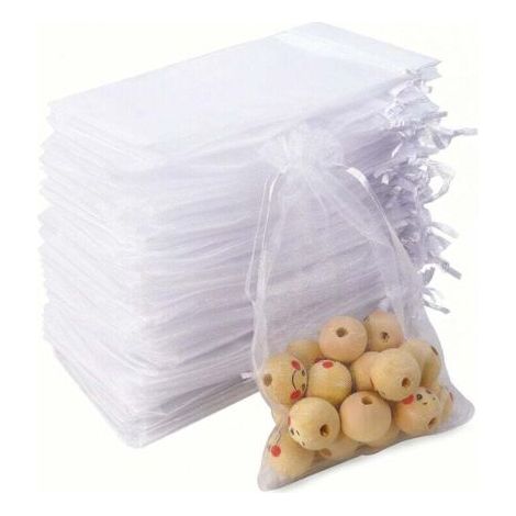 BUNTHAUS PA 100 Stück Organzabeutel, 10 x 15 cm weißer Organzabeutel, Organza-Geschenkbeutel, Schmuckbeutel, Süßigkeitenbeutel, Lavendelbeutel, Hochzeitsbeutel mit Kordelzug (1/4)