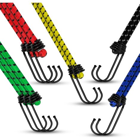 12 Tendeurs élastiques, crochets doubles, 5 couleurs, 5 longueurs, sangle composite, pour camping, meubles, transport (1/5)