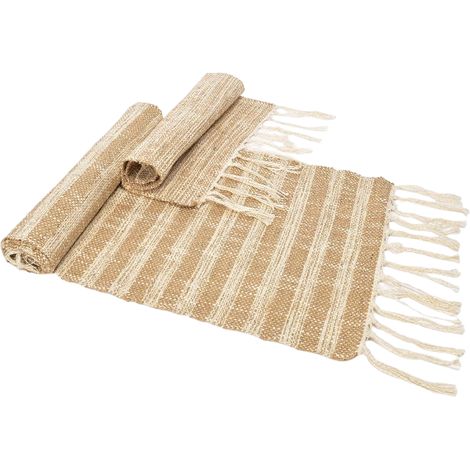 Runner in cotone tinta unita beige effetto juta per tavolo 35 x 140 cm